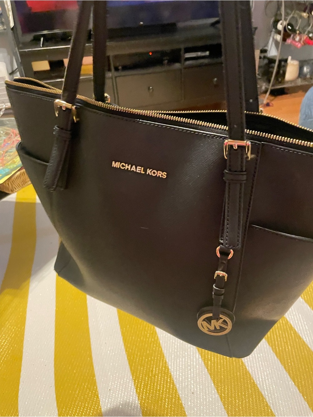 Michael Kors Black Saffiano Tote with Gold Hardware